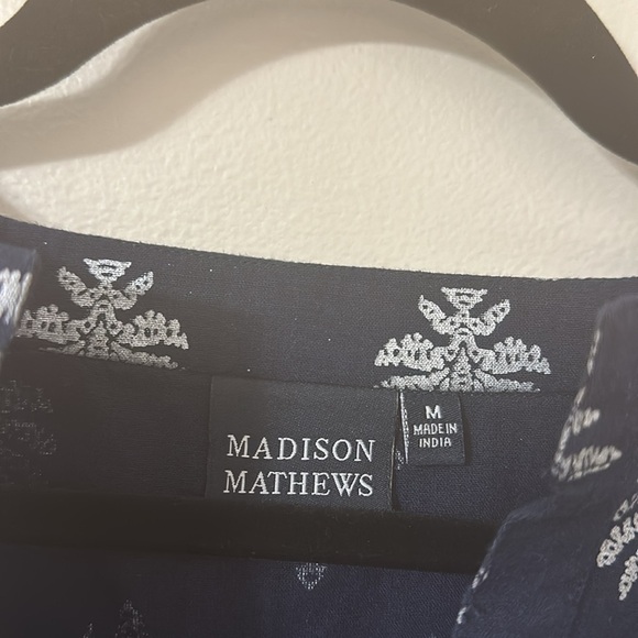 Madison Mathews Navy Printed Cotton Tunic Top Medium Preppy Coastal Resortwear - Picture 4 of 9
